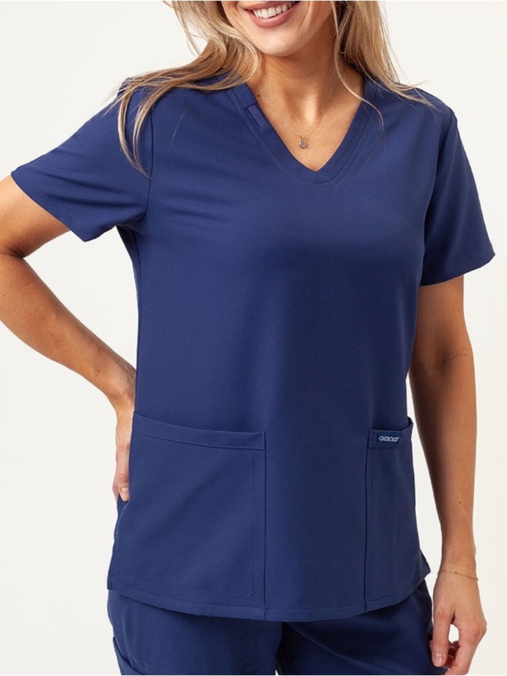 Cherokee Ultra V-neck Short Sleeve Two Pockets Scrub Top Navy Blue Women's XS